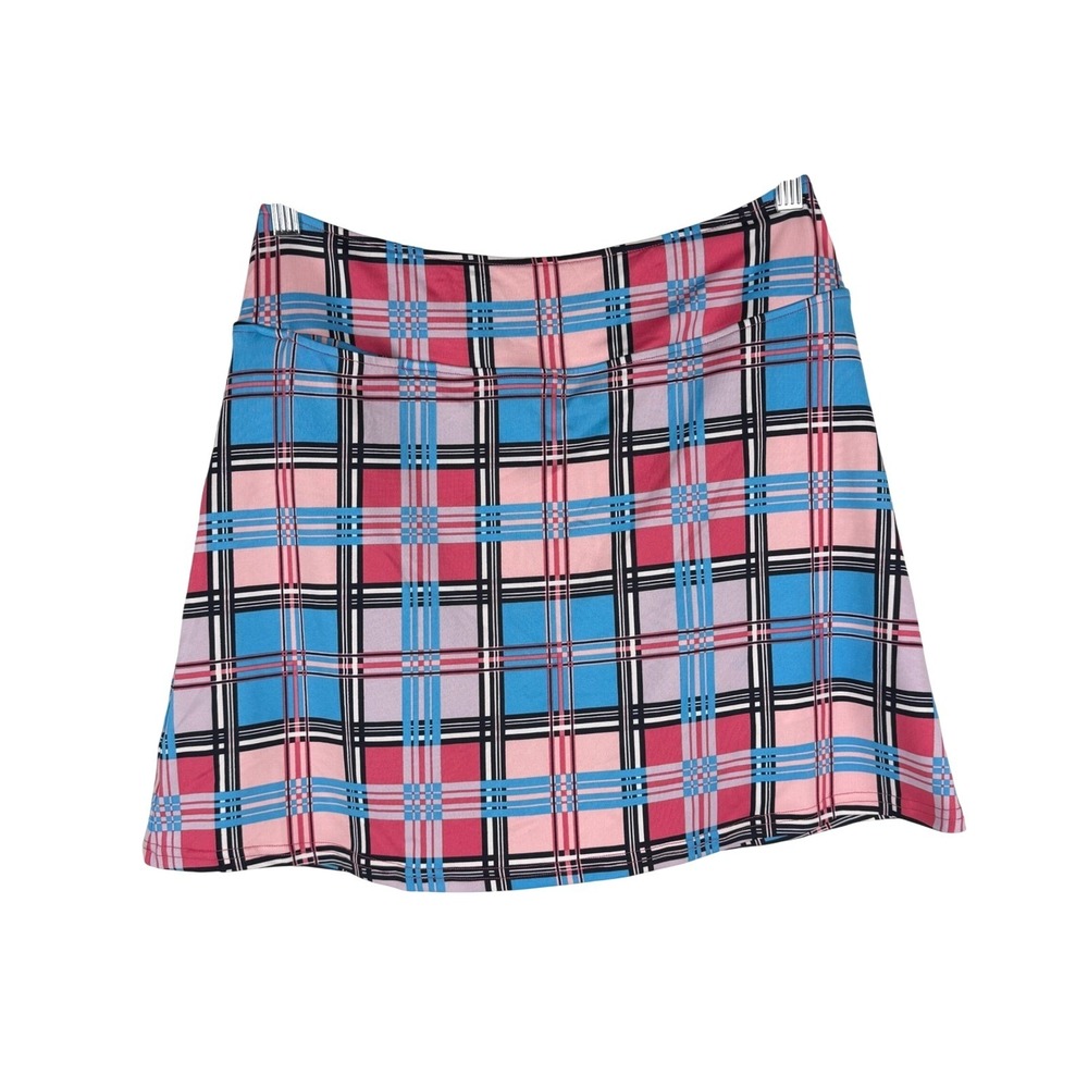 Golftini Skort Womens L Limitless-Short Pink Blue Plaid Preppy Golf Tennis Skirt